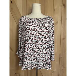 GAP | Floral Pattern Boatneck Ruffle Hem Top | Size Medium